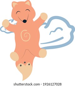 Illustration of jumping fox with clouds