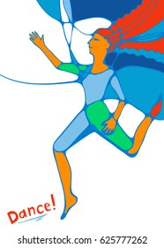 Illustration with jumping Girl. Dance or sport. With place for your text. 