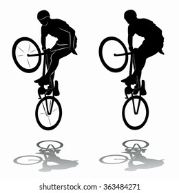 illustration jumping rider on a bike . black and white sketch.white background