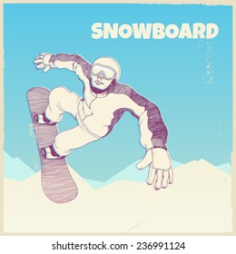 illustration with jumping snowboarder