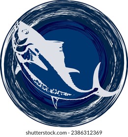 Illustration of a jumping tuna in a Japanese style image