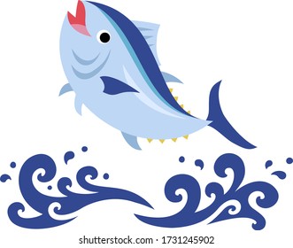 Illustration of jumping tuna and waves