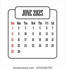 Illustration of June 2025 calendar
