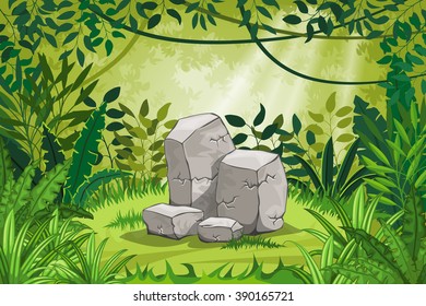 Illustration jungle landscape with stones