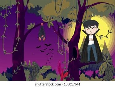 Illustration of a jungle with a vampire