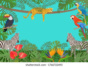 Illustration of jungle. Wild animals and plants.