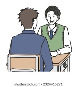 The illustration of Junior high school boys and high school boys having an interview
title change