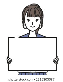 Illustration of Junior high school girls and high school girls in sailor suits with boards