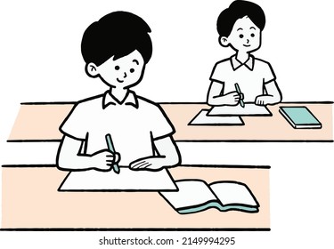 Illustration of a junior high school student taking a summer course.