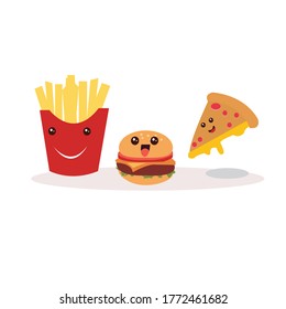 illustration of junk food icon, vector Fast food colorful cartoon sticker. Vector illustration. Good for menu design