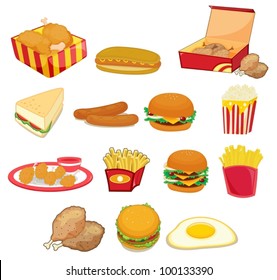 Illustration of junk food on w