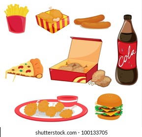 Illustration of junk food on white