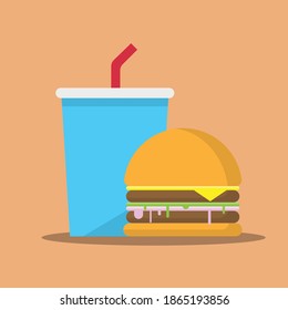 Illustration of junk food and soft drinks.