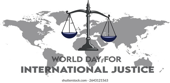ilustração de uma escala de justiça realizada em uma mão humana, simbolizando igualdade, justiça e lei, prevista para o Dia Internacional da Justiça