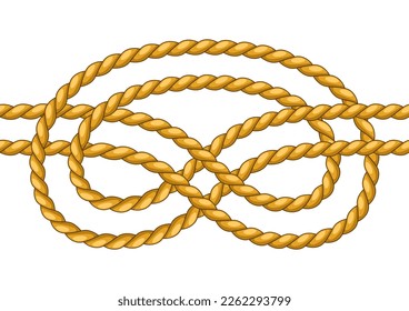 Illustration of jute rope knot. Nautical, fishing and decorative node.