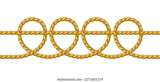 Illustration of jute rope knots. Nautical, fishing and decorative nodes.