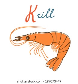 Illustration of K is for Krill. Vector format