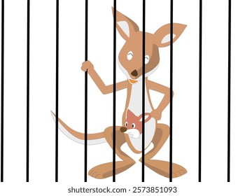 Illustration of a kangaroo in a cage at the zoo.