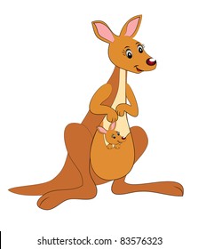 illustration kangaroo with child on white background