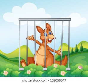 Illustration of a kangaroo inside a cage