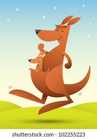 Illustration of kangaroo jumping on the grass