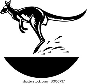 Illustration of a kangaroo jumping side view