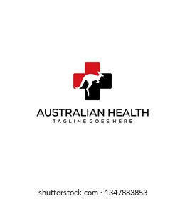 Illustration kangaroo made negative space on a health red cross logo design