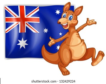 Illustration of a kangaroo presenting the flag of Australia on a white background