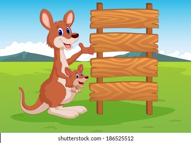 illustration of kangaroo and wooden sign