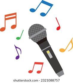 It is an illustration of karaoke, a microphone, and musical notes.