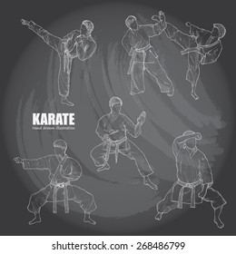 Illustration of Karate. Drawing vector on blackboard.