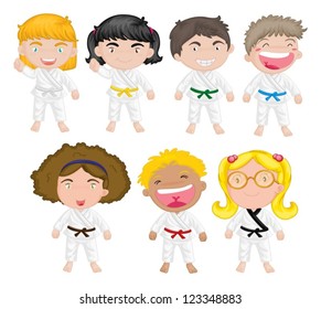 Illustration of karate kids on a white background