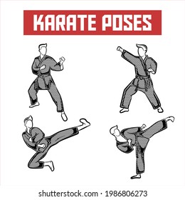 illustration of karate poses bundle 