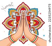 Illustration of karma depicted with Namaste, Indian women