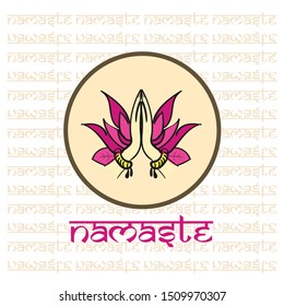 Illustration of karma depicted with Namaste, Indian women's hand greeting posture of namaste with lotus flower vector illustration - Vector