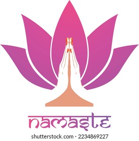 Illustration of karma depicted with Namaste, Indian women's hand greeting posture of namaste with lotus flower vector illustration