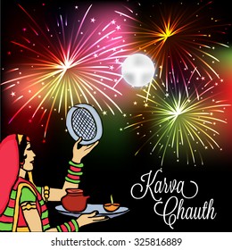 illustration For Karva Chauth Festival Celebrated by Indian Women For the safety and longevity of their husbands.