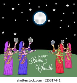 illustration For Karva Chauth Festival Celebrated by Indian Women For the safety and longevity of their husbands.