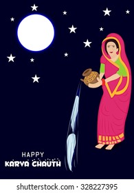 illustration For Karva Chauth Festival Celebrated by Indian Women For the safety and longevity of their husbands.