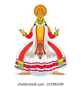 illustration of Kathakali dancer in colorful costume