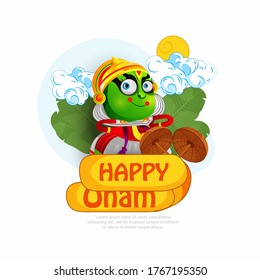illustration of Kathakali face in Onam celebration background for Happy Onam festival of South India Kerala