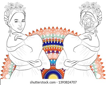 illustration of Katrina Calavera, symbol of the traditional Mexican holiday Day of the dead and day of angels