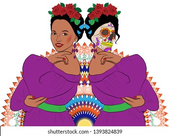 illustration of Katrina Calavera, symbol of the traditional Mexican holiday Day of the dead and day of angels