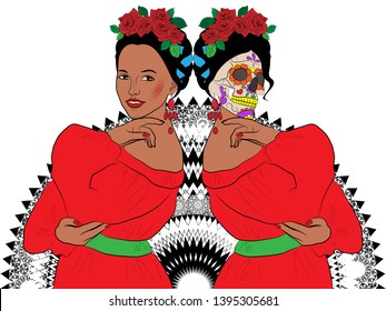 Illustration of Katrina Calavera, symbol of the traditional Mexican holiday Day of the dead and day of angels