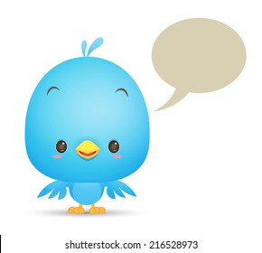 Illustration Of Kawaii Blue Bird With Blank Bubble Talk Icon