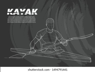 illustration of a kayak. chalk drawing vector style. sport background. kayak background