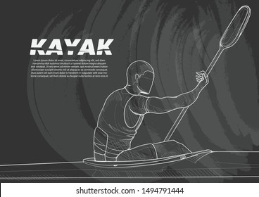 illustration of a kayak. chalk drawing vector style. sport background. kayak background