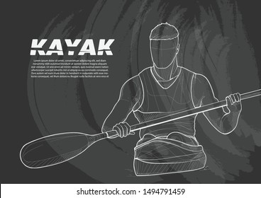 illustration of a kayak. chalk drawing vector style. sport background. kayak background