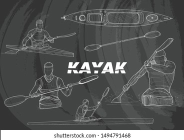 illustration of a kayak. chalk drawing vector style. sport background. sport sketch