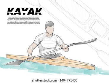 illustration of a kayak. drawing vector style. sport background design. kayak background. sport sketch. sport sketch watercolors